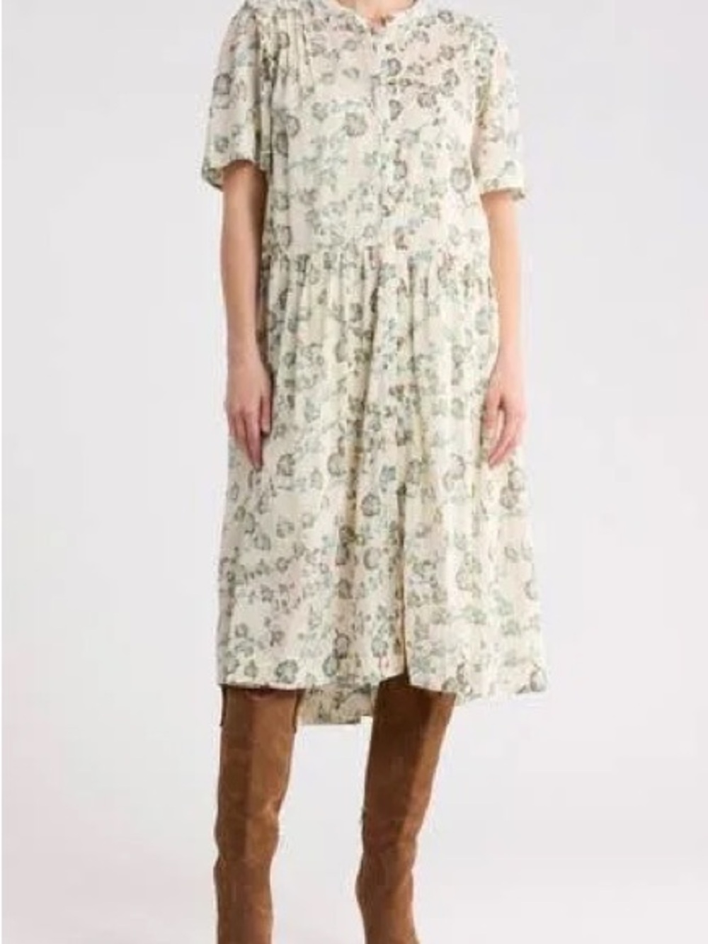 Free People Bella Mae Floral Midi Dress in White floral Size L, Nwot